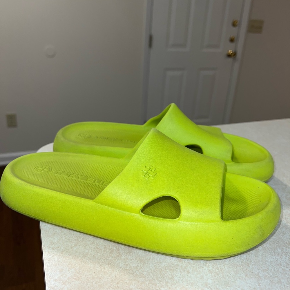 Tory Burch Lime Green Slide Sandals